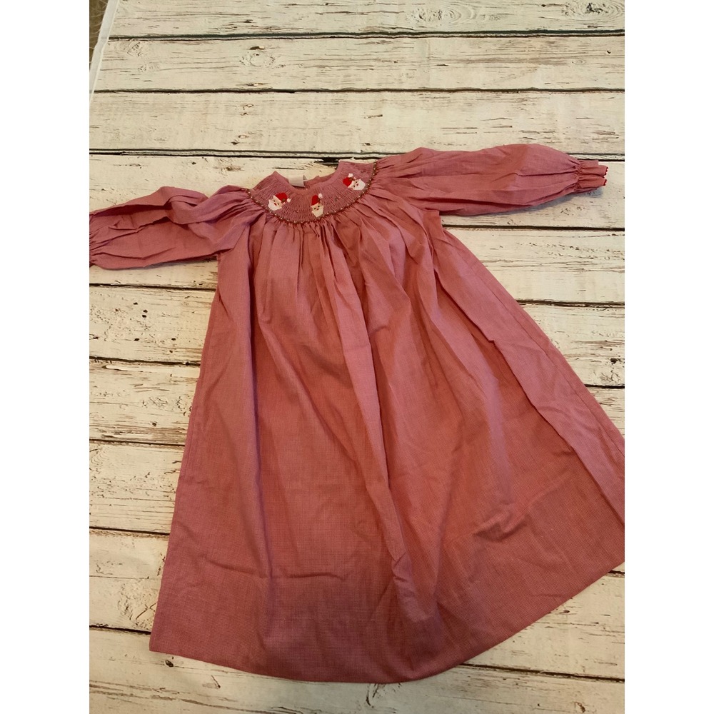 Amanda Remembered Girls Red Gingham Smocked Santa Christmas Dress Size 5 Vintage